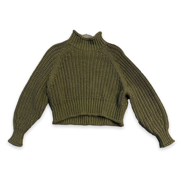 H&M Cowl TurtleNeck Cropped Thick Nit Green Cozy Sweater - Picture 2 of 4
